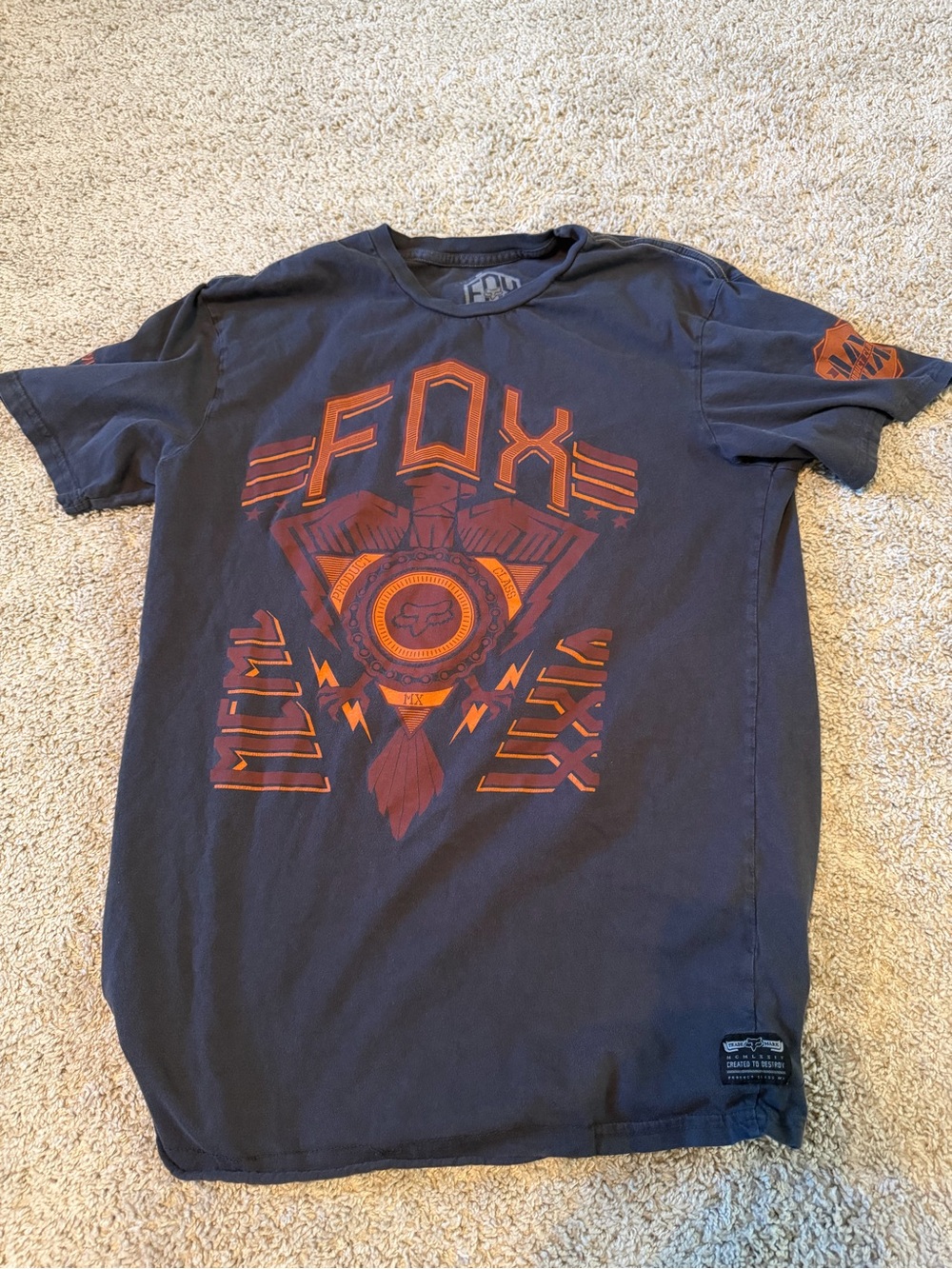 Fox Navy Short-Sleeve Graphic Tee with Orange Accents